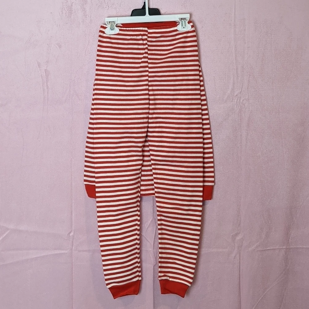 Red and White Striped Santa Tee and Matching Pants Pajama Set size 8